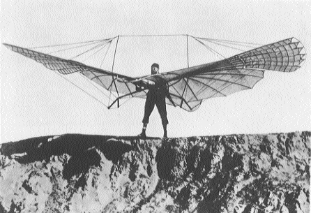 [Otto Lilienthal en uno de sus últimos vuelos.]